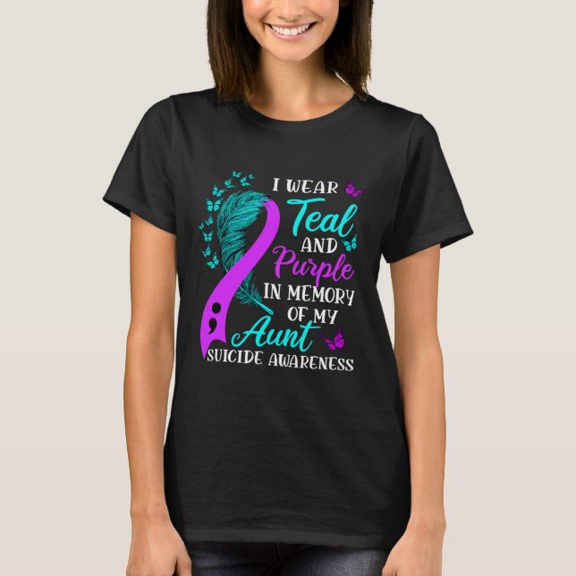 Camiseta Vista Teal E Roxo Em Memória Do Suicídio Da Minha  (Frente)