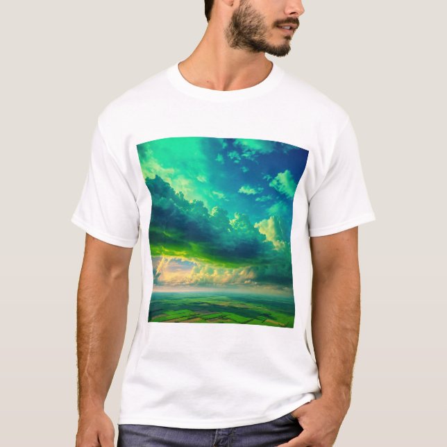 Camiseta Vista verde de inverno das nuvens (Frente)
