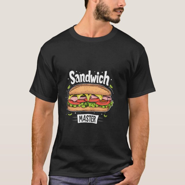 Camiseta Visto-mestre Sanduíche para Gêneros Alimentícios e (Frente)