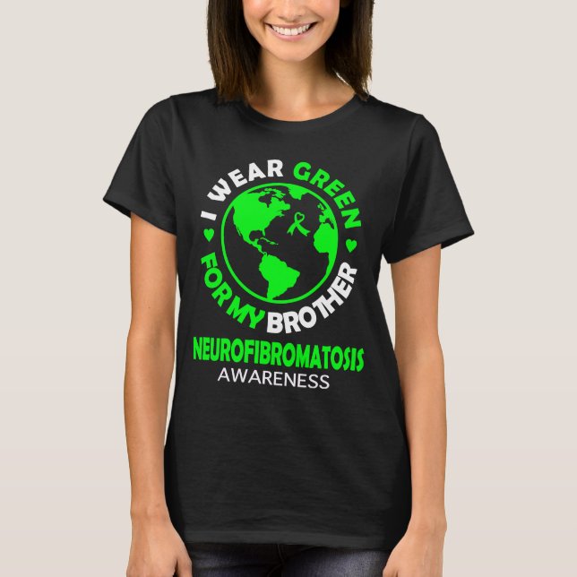 Camiseta Visto VERDE para o meu irmão NEUROFIBROMATOSE Awar (Frente)
