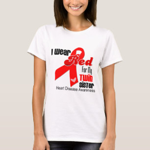 Camiseta Visto Vermelho Para Minha Doença Cardíaca Gêmea