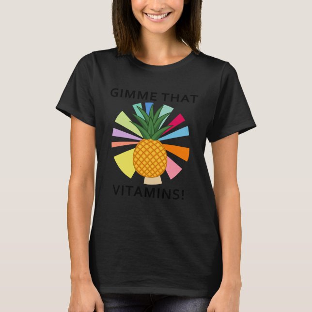 Camiseta Vitaminas de abacaxi Fruta de Verão saudável (Frente)
