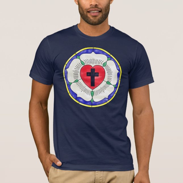 Camiseta Vitral da Rosa de Lutero (Frente)