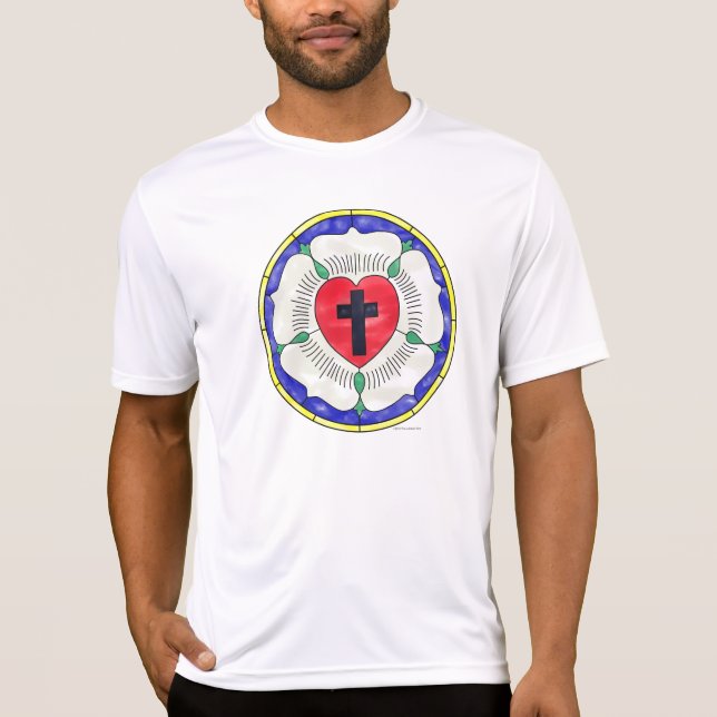 Camiseta Vitral da Rosa de Lutero (Frente)