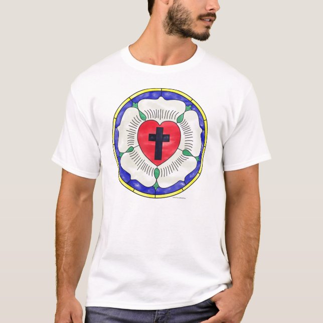 Camiseta Vitral da Rosa de Lutero (Frente)