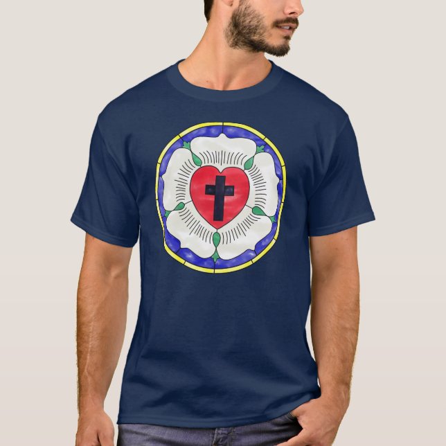 Camiseta Vitral da Rosa de Lutero (Frente)