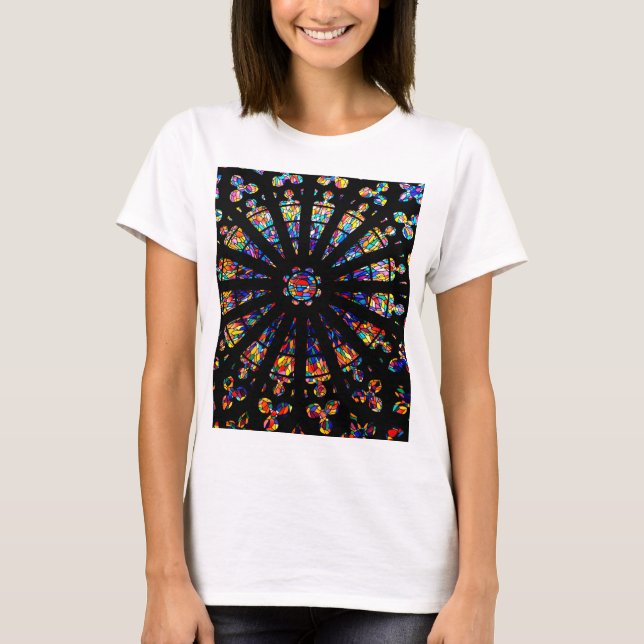 Camiseta vitrinas coloridas da igreja (Frente)