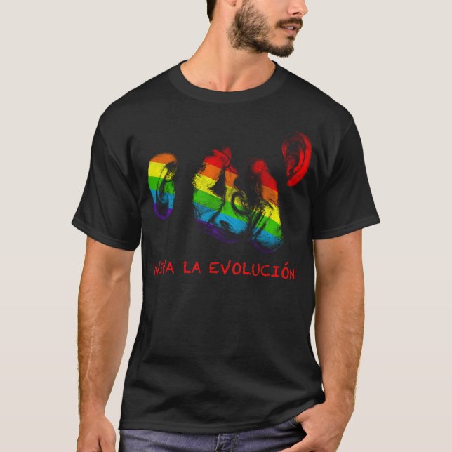 Camiseta viva a evolução! chimpanzés arco-íris (Frente)