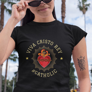 Camiseta Viva Cristo Rei Católico Romano Sagrado Coração 