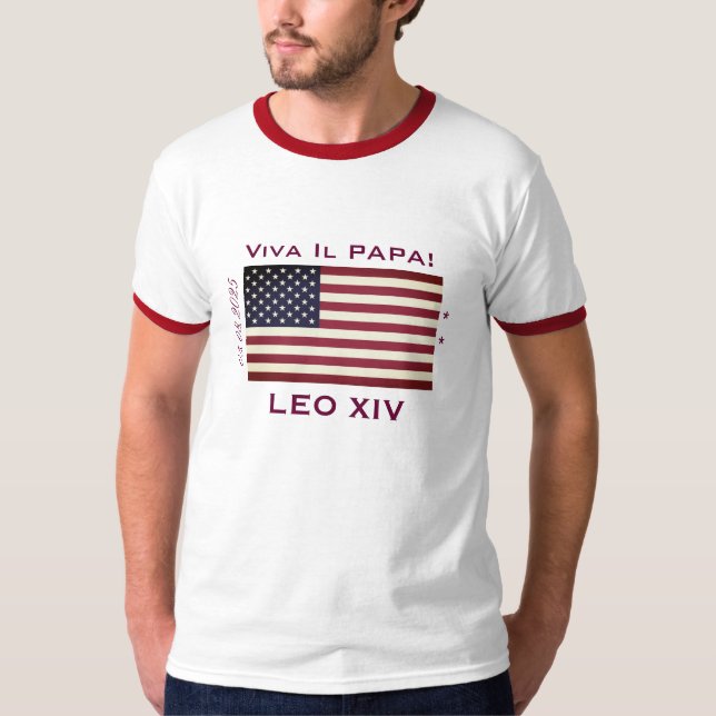 Camiseta Viva Il Papa LEO XIV Camisa-T masculino (Frente)