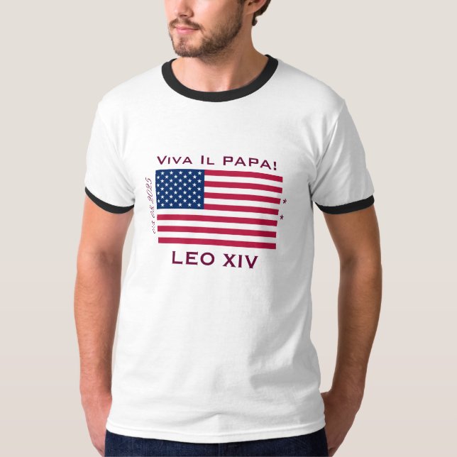 Camiseta Viva Il Papa LEO XIV Ringer T-Shirt (Frente)