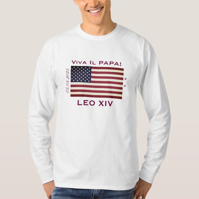 Camiseta Viva Il Papa LEO XIV T-Shirt Longo Sleve (Frente)