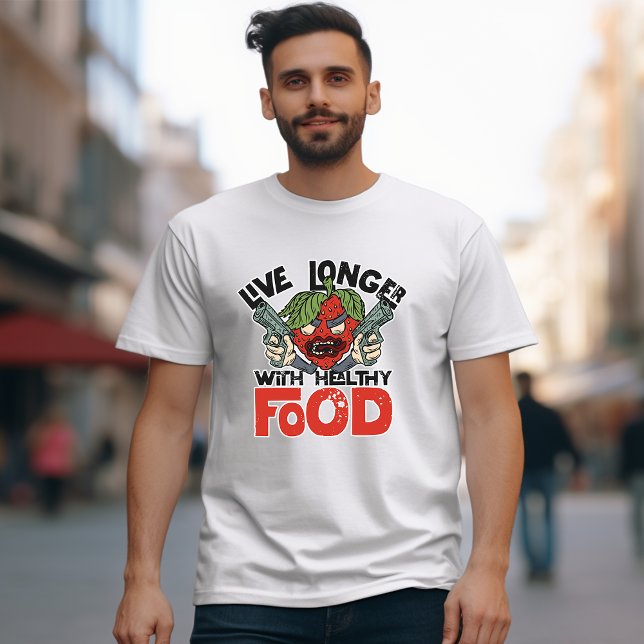 Camiseta Viva mais com Comida saudável" Cartoon citado (Criador carregado)
