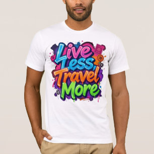 Camiseta Viva Menos Viaje Mais Citação de Viagem em Grafite