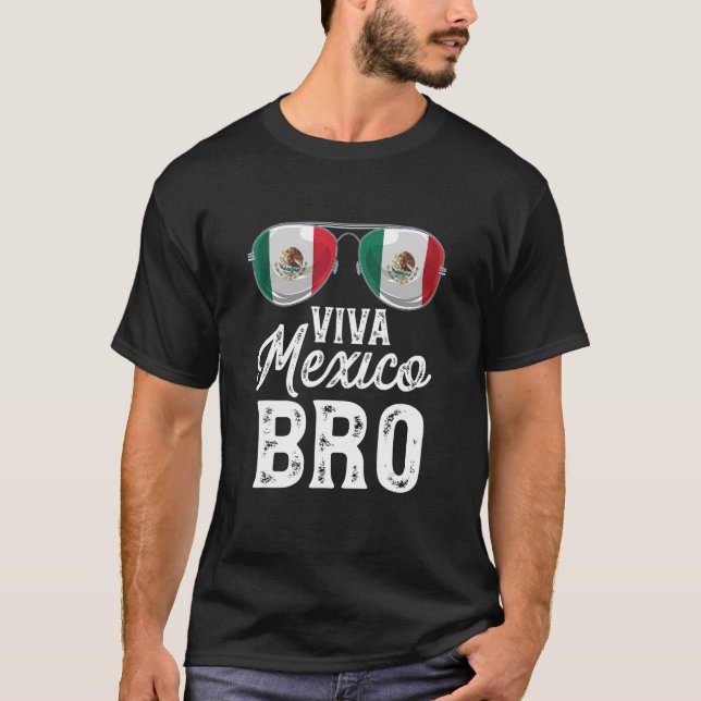 Camiseta Viva México Bro Sunglass Orgulho de Bandeira Mexic (Frente)