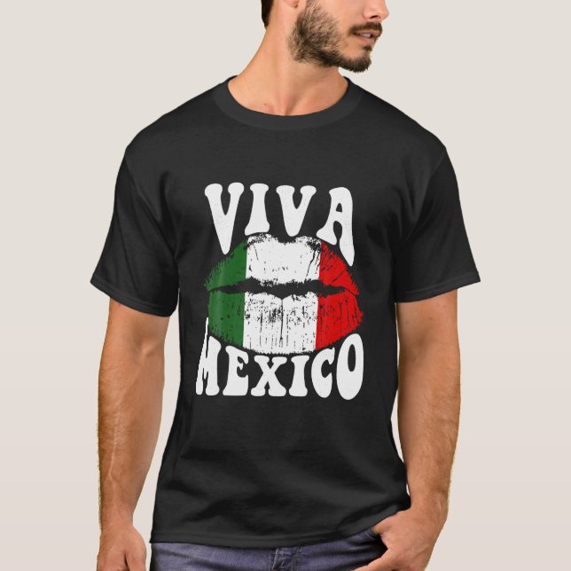 Camiseta Viva México Lábios de bandeira mexicana Latino Mar (Frente)