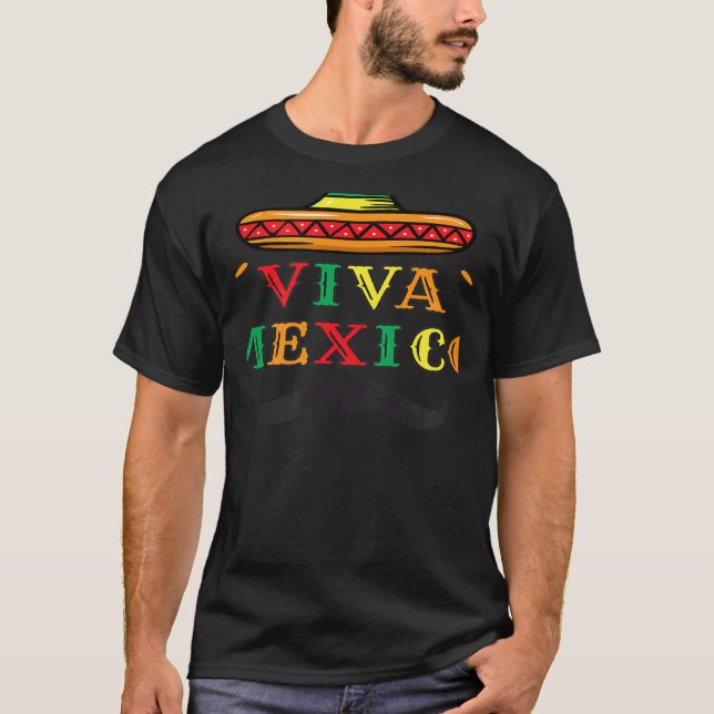 Camiseta Viva Mexico Let's Fiesta Mexican maracas sombrero  (Frente)