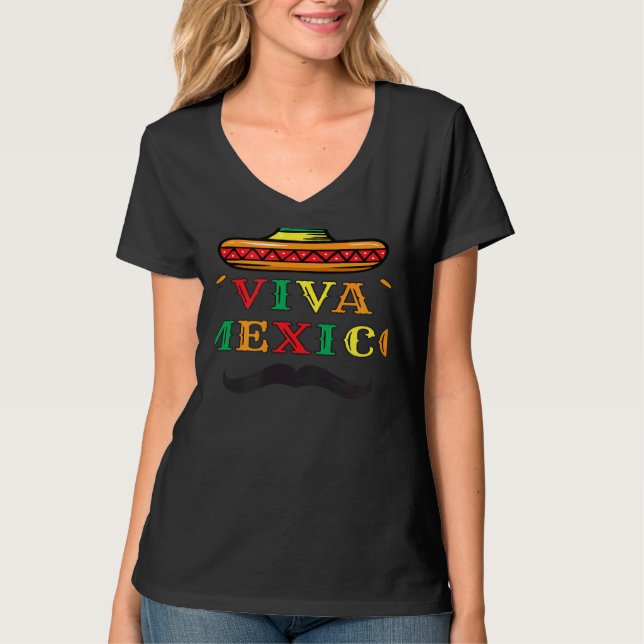 Camiseta Viva Mexico Let's Fiesta Mexican maracas sombrero  (Frente)