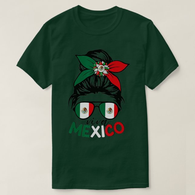 Camiseta Viva México Mensagem Com Bandana E Óculos Mex (Frente do Design)