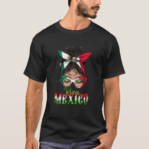 Camiseta Viva Mexico Messy Bun Mama Orgulho Mexicano Indepe