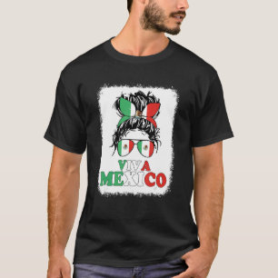 Camiseta Viva Mexico Messy Bun Mexicano Flag Cinco de Mayo