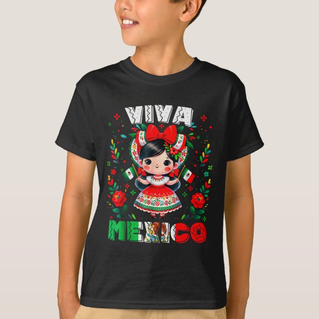 Camiseta Viva Mexico Mexican Girl Flag Independence Day Gir (Frente)