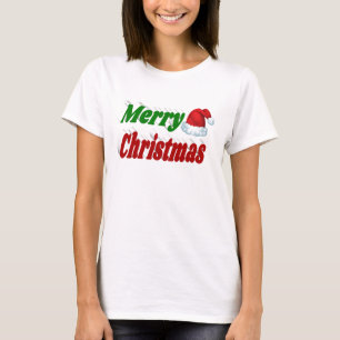 Camiseta Viva Natal Santa Hat, tipografia verde vermelha