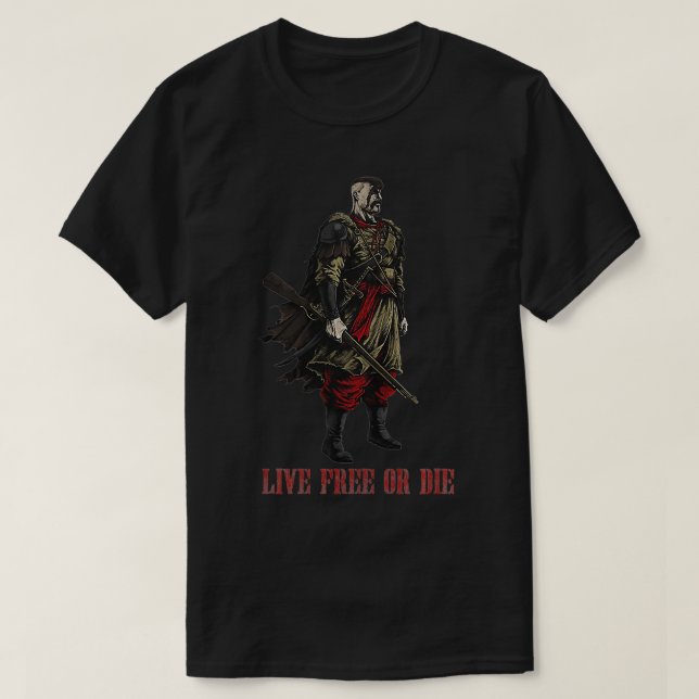 Camiseta vive livre ou morra o guerreiro de cossaco Premium (Frente do Design)
