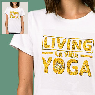 Camiseta Vivendo La Vida Yoga Dourado em Branco
