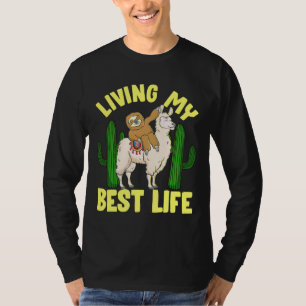 Camiseta Vivendo Minha Melhor Vida Adorável Llama Andando D