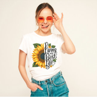 Camiseta "Vivendo Minha Melhor Vida" Girassol