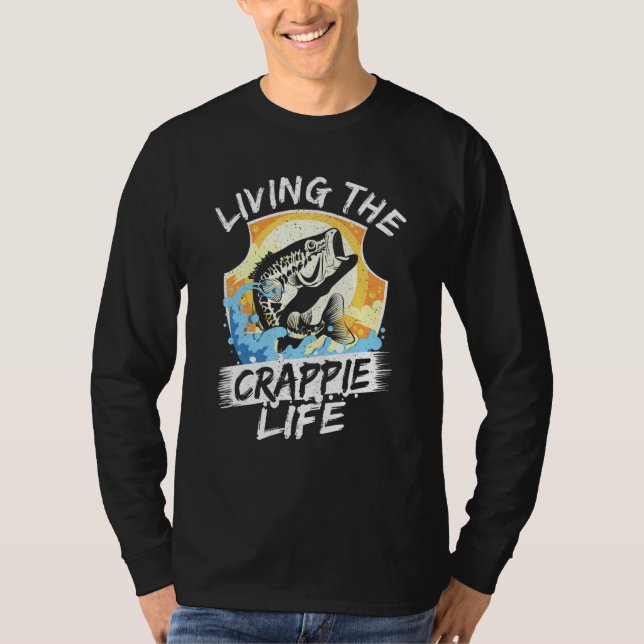 Camiseta Vivendo O Crappie Vida Pesca Pescador Peixe Rod (Frente)