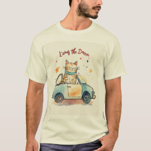 Camiseta Vivendo o Sonho: Gato Chubby em Car Watercolo Pequ