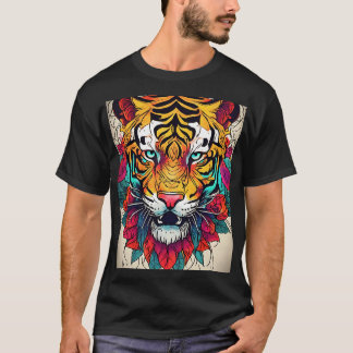 Camiseta Vivid Tiger Majestade Bold Colorful T-Shirt Design