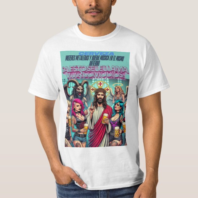 Camiseta Viviendo Como Dios: Cristo y Su Fiesta de Cerveza (Frente)