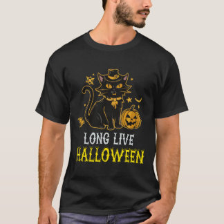 Camiseta Vivo no Halloween Pumpkin Black Cat Spooky Seaso