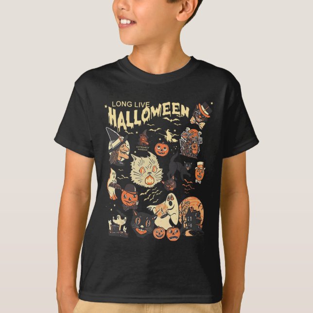 Camiseta Vivo Vivo Vintage Pumpkin Witch Ghost Bl (Frente)