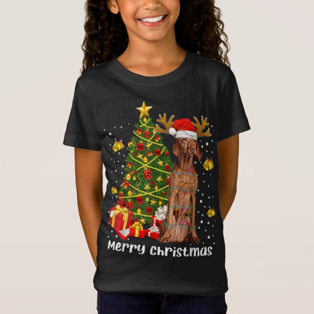 Camiseta Vizsla Christmas Lights Tree Papais noeis Xmas Paj (Frente)