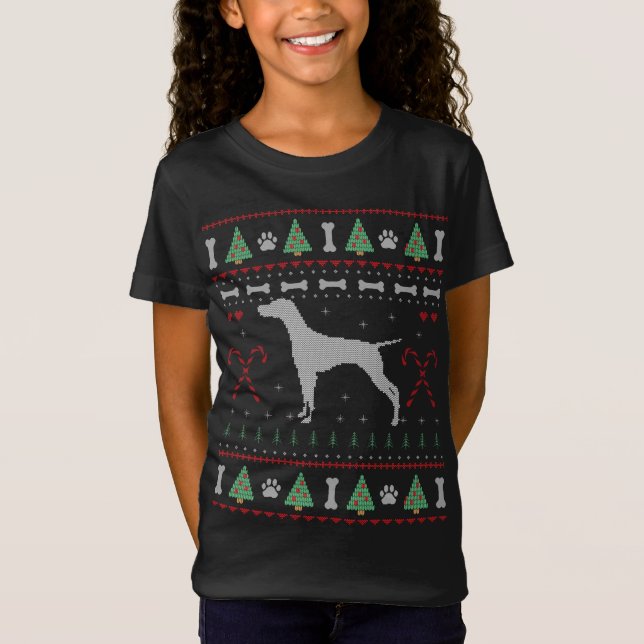 Camiseta Vizsla Christmas Ugly Sweater Engraçado Cachorro E (Frente)