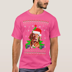 Camiseta VIZSLA Dog Santa Hat Suor de Natal Feliz
