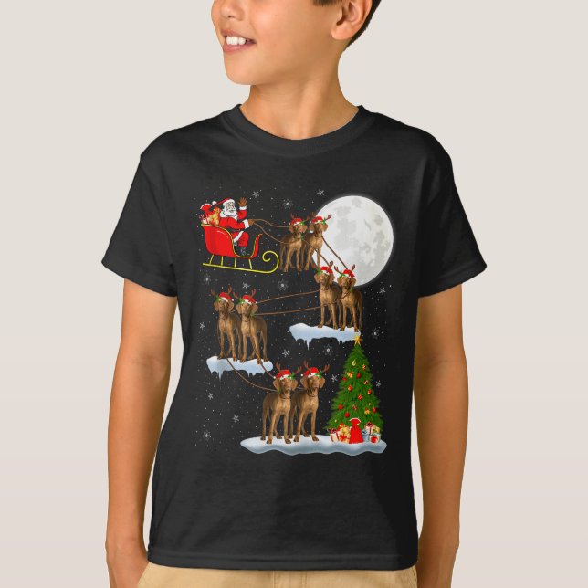 Camiseta Vizsla Dog Santa Sleigh Flying Funny Magical Chris (Frente)