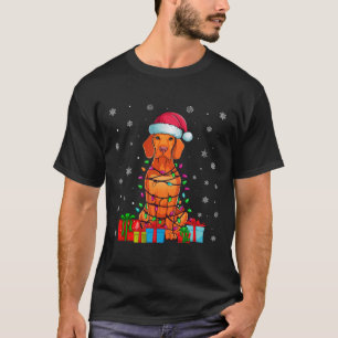 Camiseta Vizsla Dog Ugly Xmas Lights Santa Hat Vizsla Dog C
