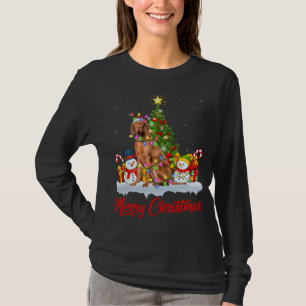 Camiseta Vizsla Dog Xmas Tree Lighting Papais noeis Vizsla