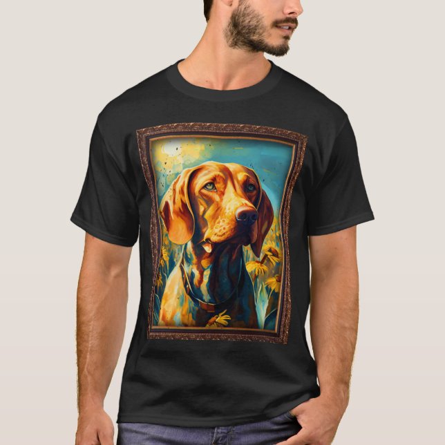 Camiseta Vizsla Painting Sunflower Mãe Mulheres Floral (Frente)