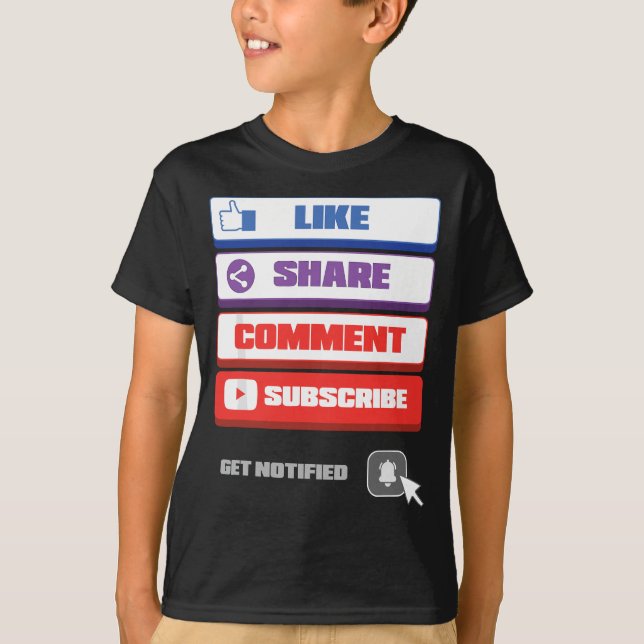 Camiseta Vlogger de Subscrição de Comentários de Partilha d (Frente)