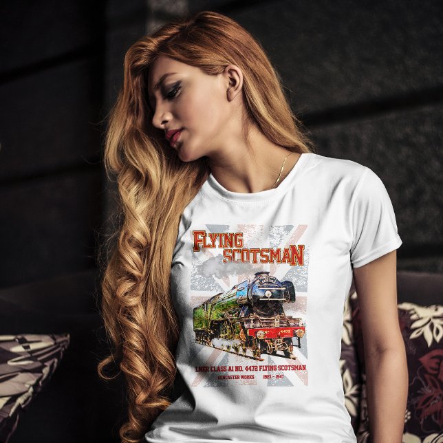 Camiseta Voando escocês Vapor Comboio Inglês Locomotiva (Criador carregado)