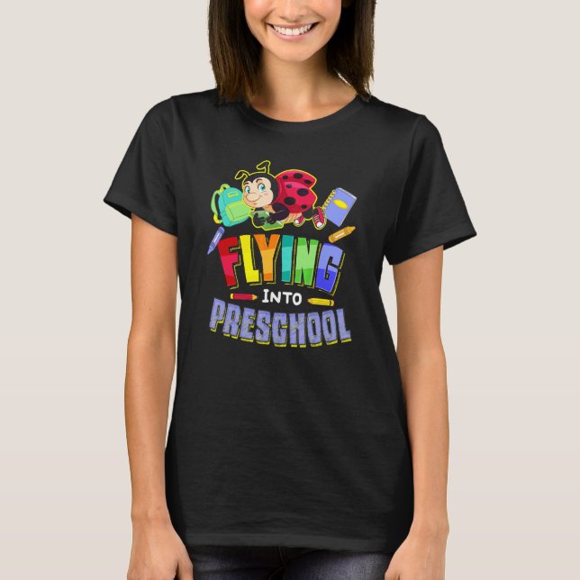 Camiseta Voando Para a Pré-Escola Ladybug De Volta à Escola (Frente)