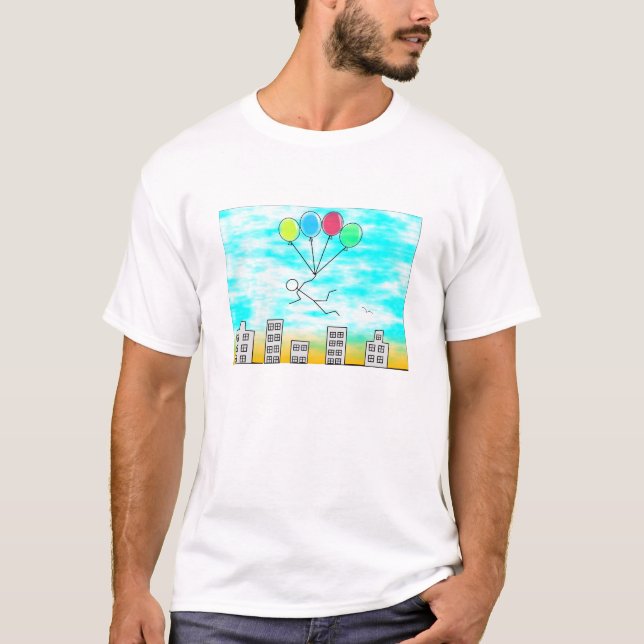 Camiseta Voando sobre a cidade com balões (Frente)