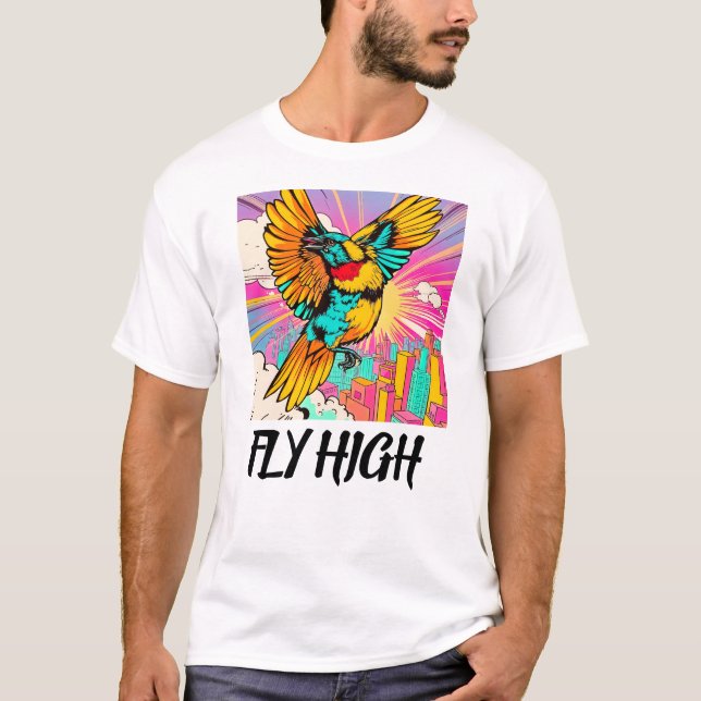 Camiseta Voar Alto: Uma Explosão de Cor! (Frente)