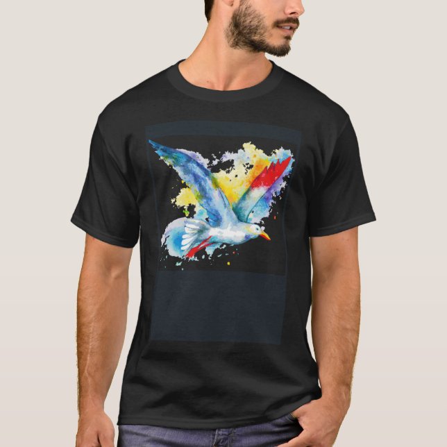Camiseta Voar como uma gaivota pintada (Frente)